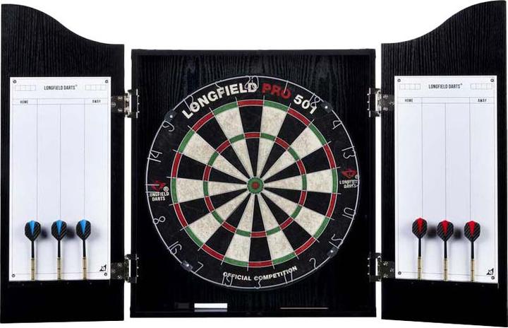 Immagine prodotto Longfield Darts Armadietto in legno con bersaglio in sisal con set di freccette incluso