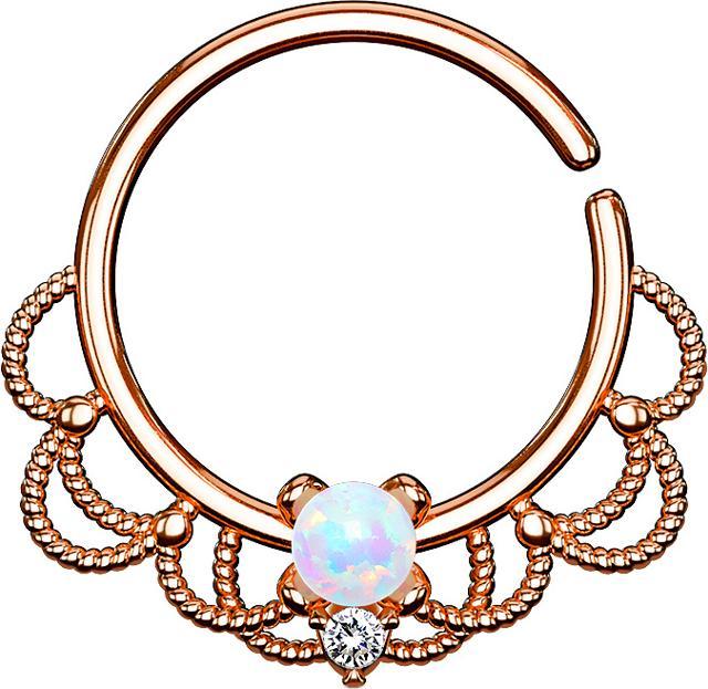 Image du produit Star Piercing Anneau septum or rose filigrane avec opale blanche (Laiton)