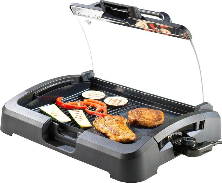 Rosenstein & Söhne XL-Tischgrill mit Glasdeckel & Keramik-beschichteter Grillplatte