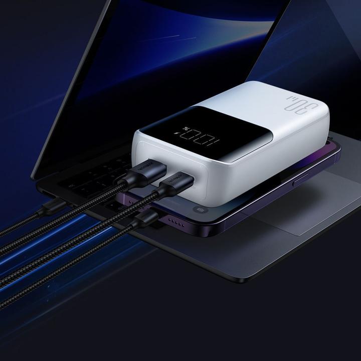 Immagine prodotto Joyroom Mini power bank da 30W 20000mAh con cavi integrati, USB-A e USB-C - Bianco (10000 mAh, 30 W, 37 Wh)
