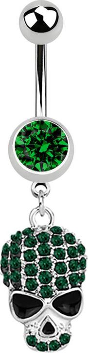 Produktbild Star Piercing Banane silber mit Anhänger Schädel grün (ohne Messing, Chirurgenstahl 316L)