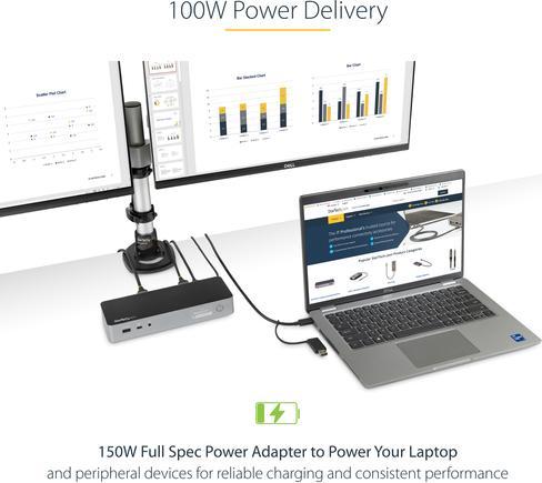 Immagine prodotto StarTech .com Universal Laptop Docking Station USB-C e USB 3.0 2x4K 100W PD (Porta di attracco (proprietaria), 3 Porti)