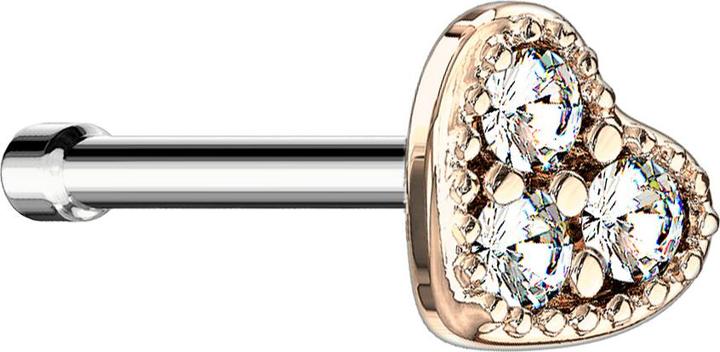 Produktbild Star Piercing Nasenstecker gerade rosegold Herz Kristall silber (Messing, Chirurgenstahl 316L)