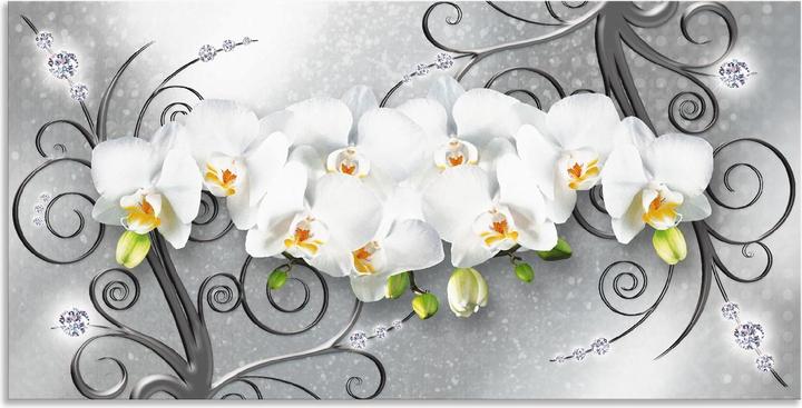 Artland weisse Orchideen auf Ornamenten U1QV (150 x 75 cm)