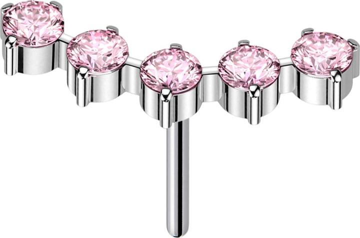 Actual product image Star Piercing Threadless curved silver five round crystals pink (without brass, Titanium G23)