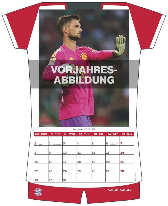 Produktbild Neumann N NEUMANNVERLAGE - FC Bayern München 2025 Trikotkalender, 34,1x42cm, Fussball-Kalender mit Motiven (Harter Einband, Deutsch)