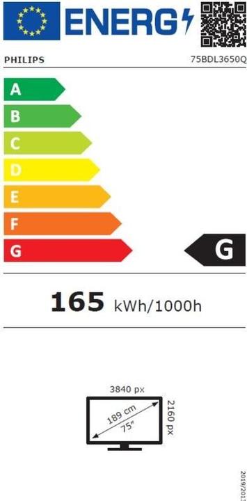 Energy Label Philips Signage Solution Q-Line 75BDL3650Q/00 (3840 x 2160 Pixels, 75")