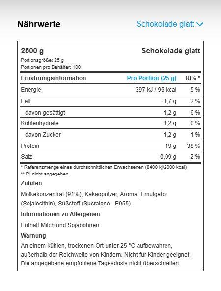 Nährwerte und Zutaten MyProtein Impact Whey Isolate (Vanille, 1 Stk., 2500 g)