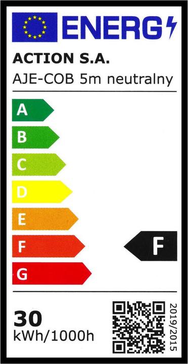 Label énergétique Activejet AJE-COB neut LED Strip Lumière en bande universelle Indoor (Blanc neutre, 500 cm, Intérieur)