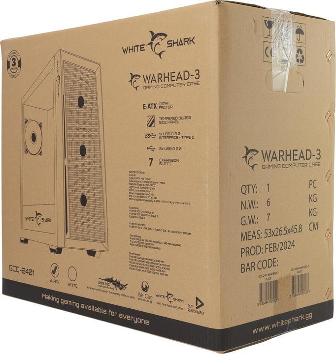 Image du produit White Shark Shark GCC-2401 Warhead-3 Noir 4 ventilateurs 12cm RGB (ITX, ATX, E-ATX)