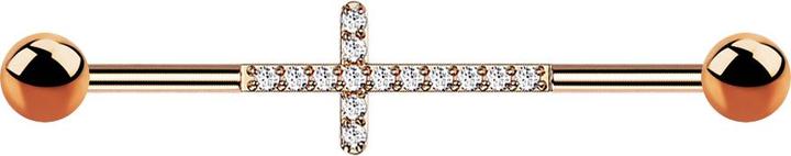 Produktbild Star Piercing Barbell rosegold mit zwei Kugeln Kreuz mit Kristallen silber (ohne Messing, Titan G23)