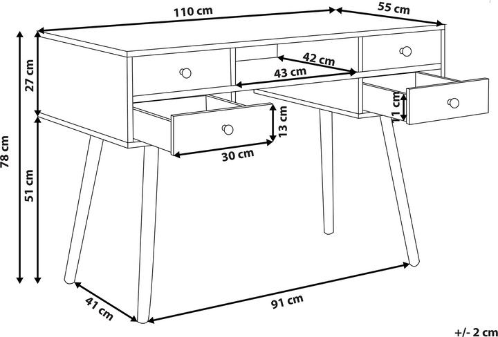 Actual product image Beliani Desk white 110 x 55 cm 4 drawers LEVIN (110 x 55 x 78 cm)