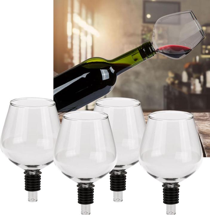 Actual product image Out of the blue Set of 4 wine glass bottle tops (Wine aerator, Wine pourer)
