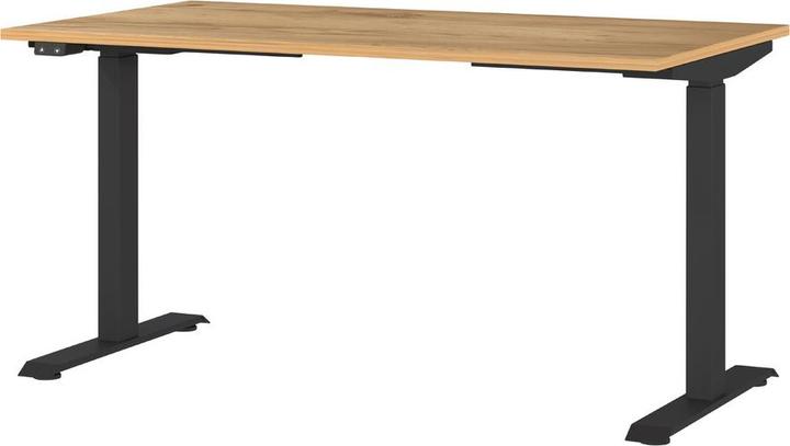 Actual product image Germania JET height-adjustable desk navarra-oak rectangular, T-leg frame black 140.0 x (140 x 72 cm)