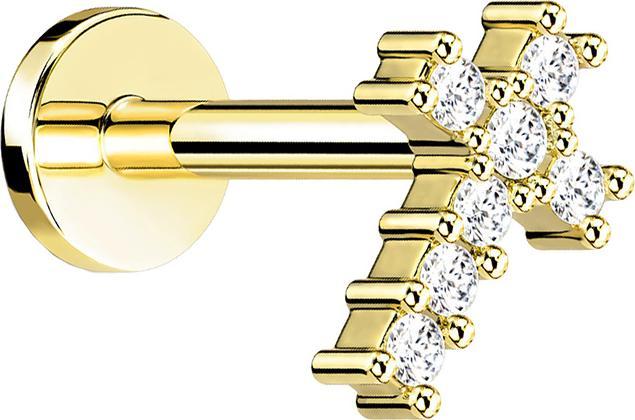 Produktbild Star Piercing Micro Labret Innengewinde vergoldet Kreuz mit Kristall (Chirurgenstahl 316L, Messing)