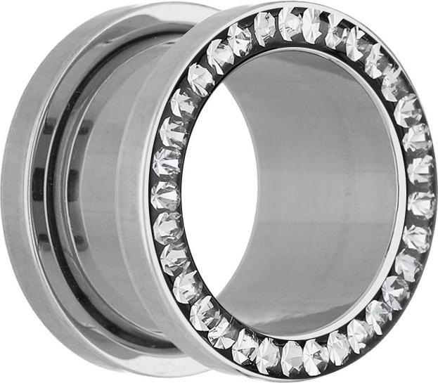 Immagine prodotto Star Piercing Tunnel di carne argento con argento cristallo e strato protettivo epossidico (senza ottone, Acciaio chirurgico 316L)