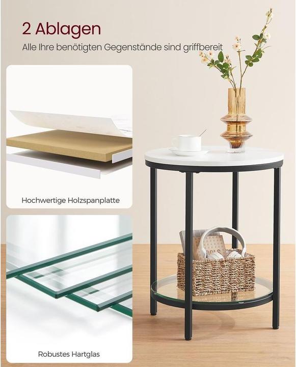 Image du produit Vasagle Table d'appoint en bois blanc 45,0 x 45,0 x 55,0 cm (45 x 45 x 55 cm)