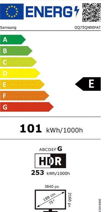 Etichetta energetica Samsung 75" Neo QLED QN90F 4K Vision AI Smart TV (2025) (75", NeoQLED, 4K, 2025)