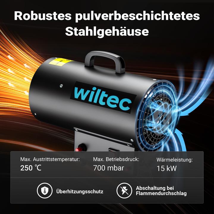 Produktbild Wiltec Gasheizgebläse 15kW Heizkanone 30W Gas Heissluftgenerator LPG Bauheizer (15000 W)