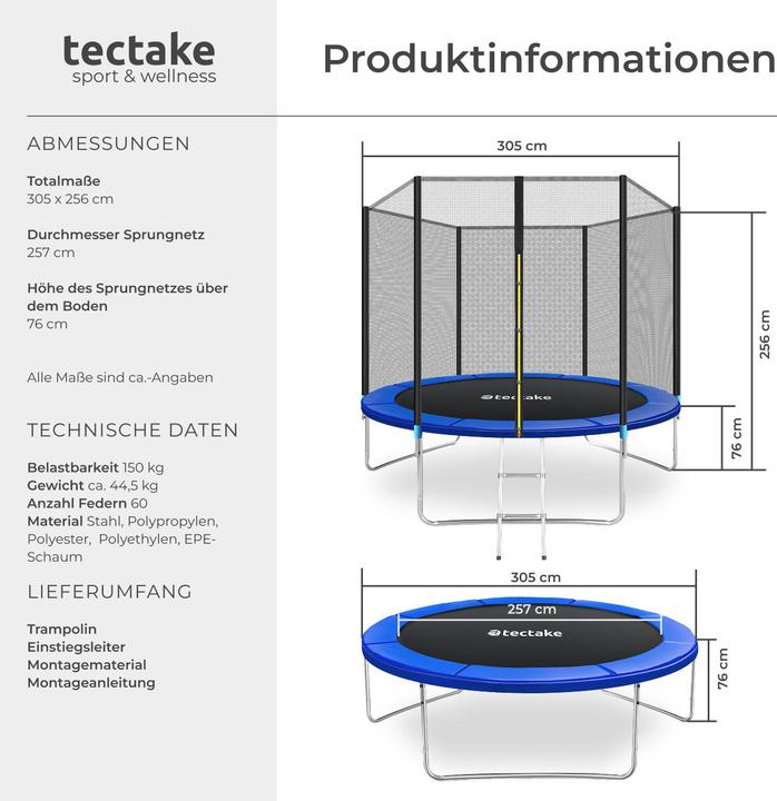 Immagine prodotto tectake Trampolino Garfunky (305 cm)