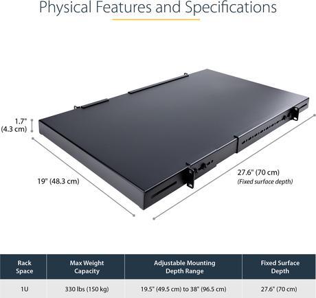 Actual product image StarTech 1 U adjustable heavy duty shelf for server rack/cabinet up to 80 Kg - Shelf for server rack 1U