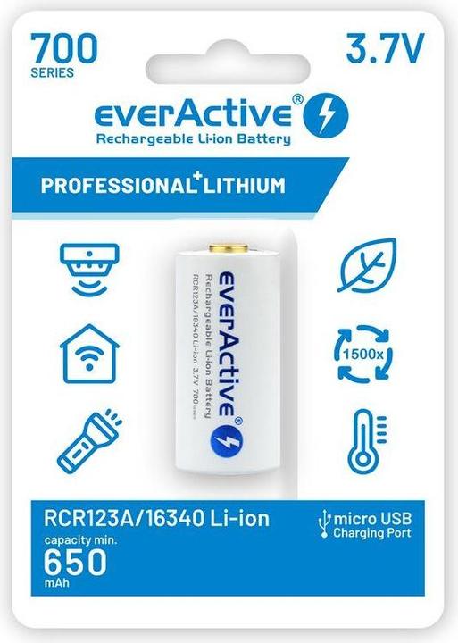 Everactive 16340 / RCR123A 3,7V 700 mAh - Oplaadbare batterij (1 Pcs., RCR123A, 650 mAh)