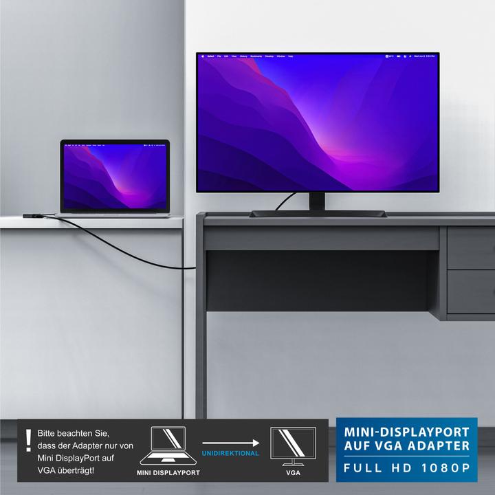 Produktbild CSL Mini DisplayPort zu VGA Video-Adapter, Full HD MiniDP Stecker zu VGA Buchse Adapter Kabel (VGA, 10 cm)