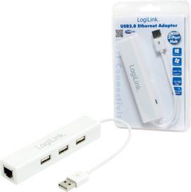 Produktbild LogiLink USB 2.0 zu RJ-45 (USB-A, 3 Ports)