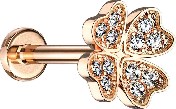 Image du produit Star Piercing Micro Labret femelle or rose Trèfle à quatre feuilles avec cristal (Acier chirurgical 316L, Laiton)