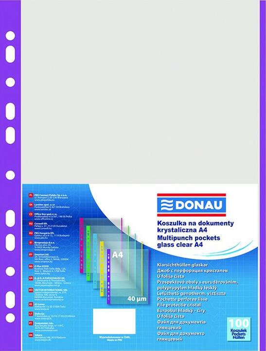 Donau Document folders, PP, A4, crystal, 40 micron, coloured edge - purple, 100 pcs. (A4, 100 x)