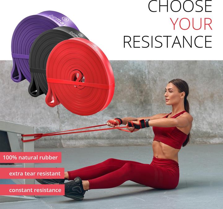 Produktbild BeMaxx Fitness Klimmzugband 3er-Satz, (Rot, Schwarz, Lila)