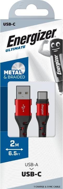 Produktbild Energizer Kabel aus Metall / geflochtenem Nylon - USB-C - 2 m, rot (2 m)