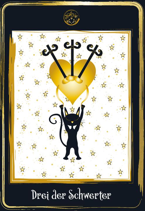 Actual product image Golden Black Cat Tarot - Hochwertige Stülpdeckelschachtel mit Goldfolie (German, Helena de Almeida, 2022)