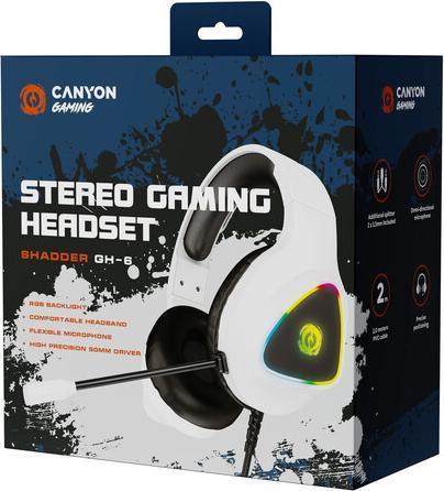Produktbild Canyon GH-6, Shadder gaming headset, USB / 2x 3.5mm jack, 2m cable, multicolor RGB backlight, white (Kabelgebunden)