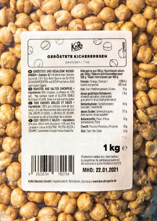 Nutritional values and ingredients KoRo Chickpeas roasted and salted (1000 g)