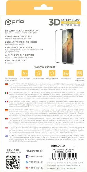 Actual product image prio 3D Screen Protector Glass for Samsung S8 black (1 Piece, Samsung Galaxy S8)