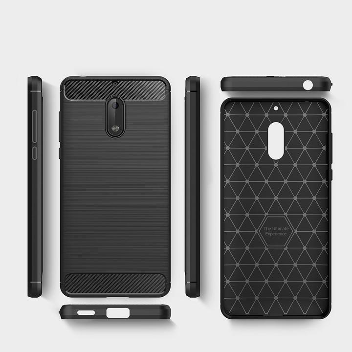 Produktbild König Design Nokia 6 TPU Handy Case Carbon Fiber Optik Brushed Schutz Hülle Rahmen Schwarz (Nokia 6)