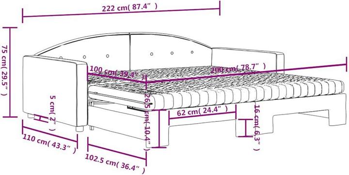 Immagine prodotto VidaXL Tagesbett Ausziehbar Matratzen Schlafsofa Bett Dunkelgrau 100x200 cm Samt (100 x 200 cm)
