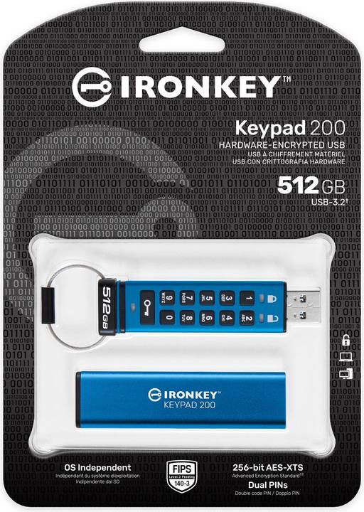 Image du produit Kingston Clé IronKey Keypad 200 512GB sécurisée (512 Go, USB-A)