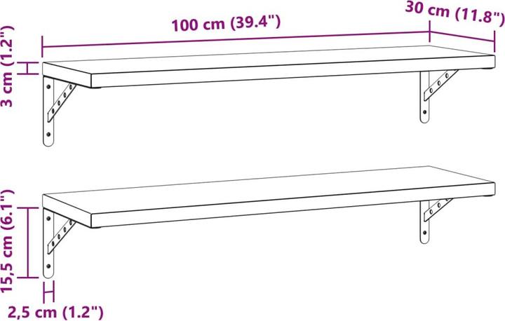 Produktbild VidaXL Wandregale 2 Stk. 100 x 30 cm Edel