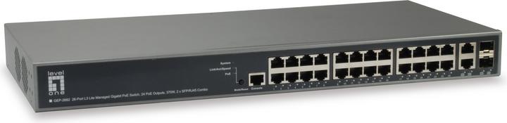 LevelOne 26-Port L3 Lite Managed Gigabit PoE Switch 24 PoE Outputs 370W 2 x SFP/RJ45 Combo (26 Ports)
