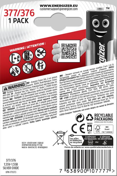 Produktbild Energizer Silver Oxide 377/376 (1 Stk., SR66, 24 mAh)
