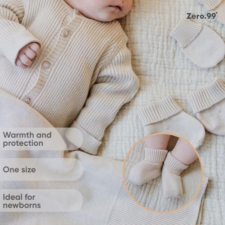 Image du produit Zero.99 Ensemble bébé 3-en-1 tricoté : Bonnet, Moufles & Chaussons (50, 56, 62)