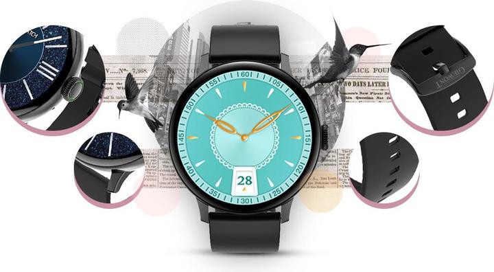 Actual product image Giewont Womens Smartwatch GW330-3 Black-Black Silicone Strap + Black Bracelet