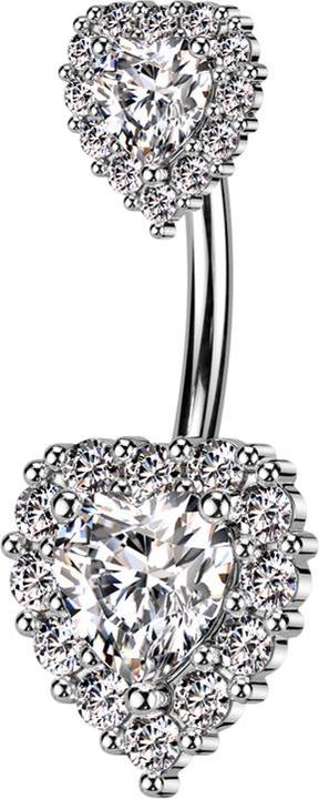 Image du produit Star Piercing Banane argentée avec deux coeurs cristal argenté (Laiton, Acier chirurgical 316L)