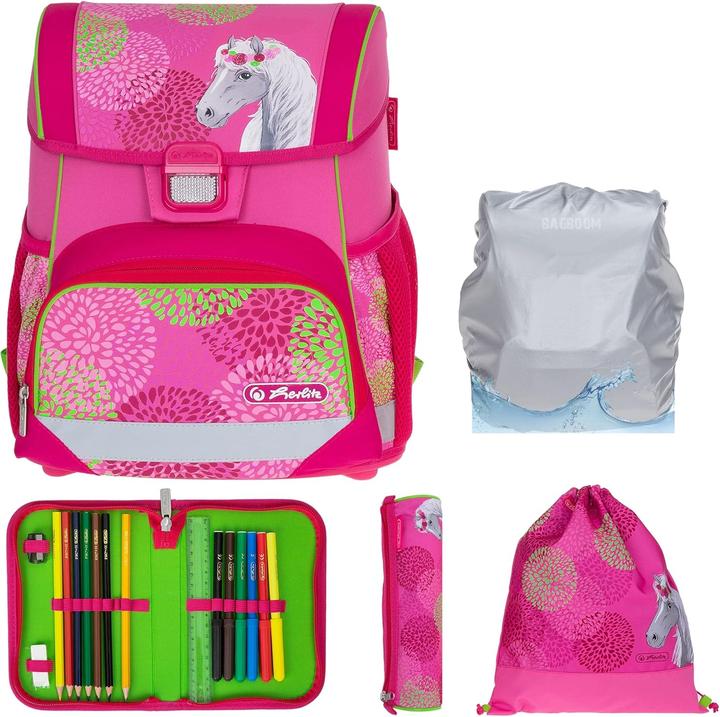 Produktbild Herlitz Loop Plus 5-teiliges Schulranzen-Set mit Regenhülle, Bloomy Horse (16 l)