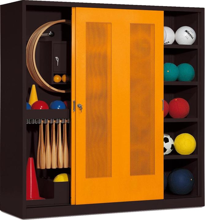 C+P Sportgeräteschrank (HxBxT: 195x190x60 cm, mit Lochblech-Schiebetüren, Typ 5)