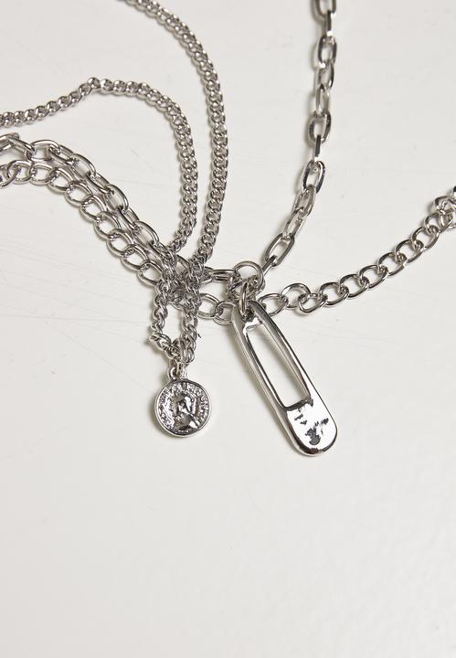 Actual product image Urban Classics Safety Pin Layering Necklace (70% iron, 30% zinc)