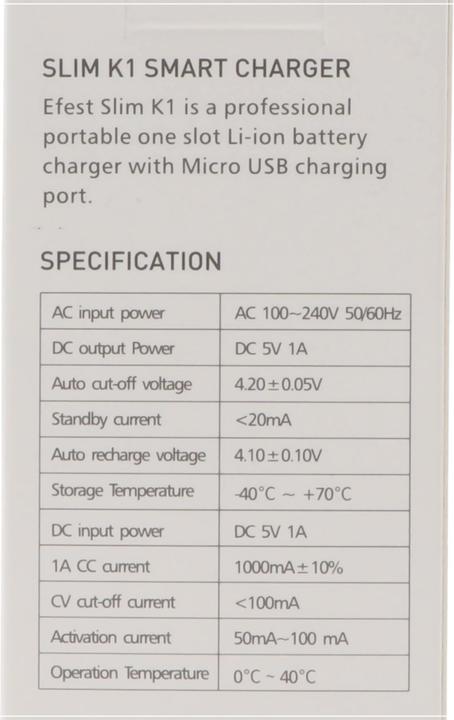 Produktbild Efest K1 Slim Battery Charger (1 Stk., Akku)