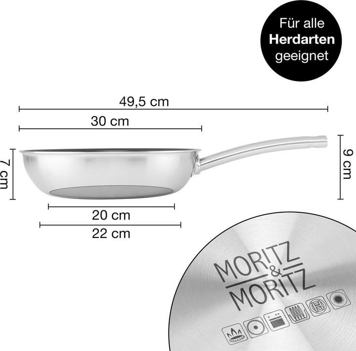 Produktbild Moritz & Moritz Edelstahlpfanne Wabenstruktur 28cm mit Keramikbeschichtung der neuesten Generation (Pfannenset + Topfset, Edelstahl)